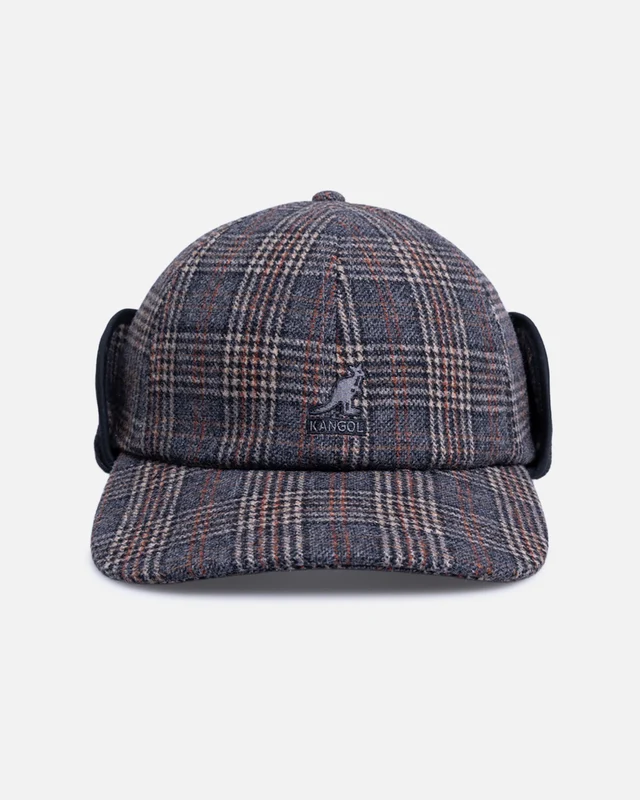 Kangol Plaid Earflaps Baseball Cap Grey ONE