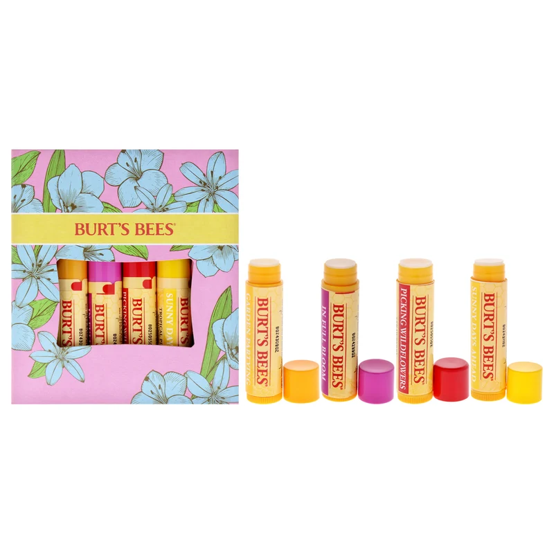 Burt's Bees In Full Bloom Set by Burts Bees for Unisex - 4 Pc 0.15oz Lip Balm - Original Beeswax, 0.15oz Lip Balm - Dragonfruit Lemon, 0.15oz Lip Balm - Tropical Pineapple, 0.15oz Lip Balm - Strawberry 4 Pc