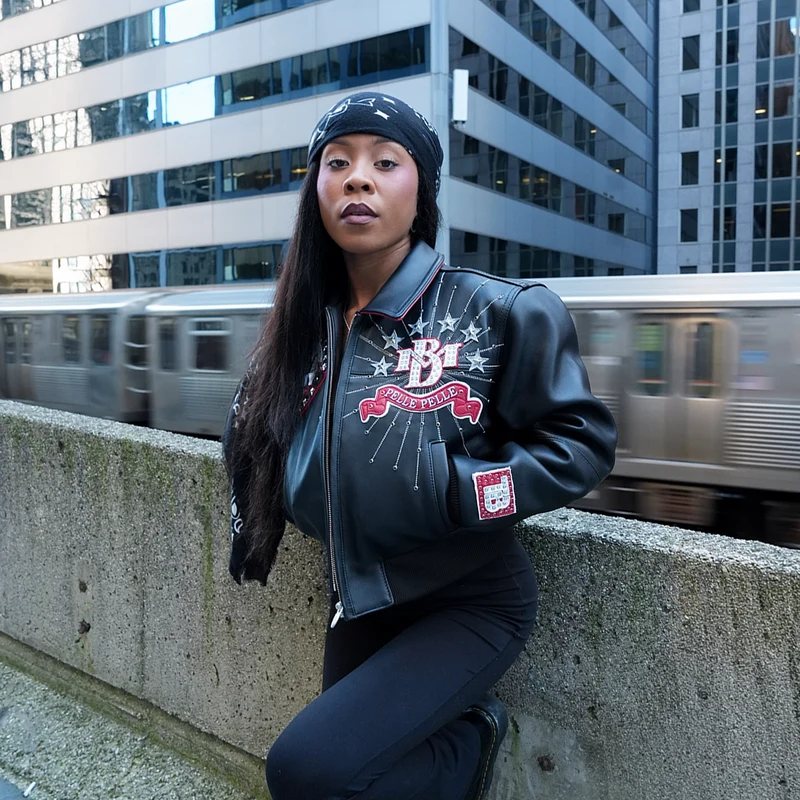 Pelle-Pelle X TB Exclusive Women's Chi City Leather Jacket Black Red White Silver / M