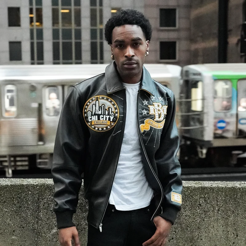 Pelle-Pelle X TB Exclusive Men's Chi City Leather Jacket Black Yellow White / L