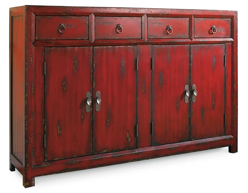 Hooker Furniture - 58'' Red Asian Cabinet - 500-50-711 Dark Red / 15.5" X 58.25" X 40.25"