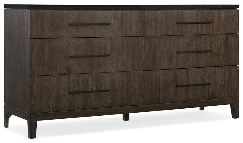Hooker Furniture - Miramar Aventura Raphael Six-Drawer Stone Top Dresser - 6202-90002-DKW Dark Brown / 20.75" X 68" X 35.25"