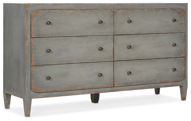 Hooker Furniture - Ciao Bella Six-Drawer Dresser- Speckled Gray - 5805-90002-95 Grey / 21" X 68" X 38"