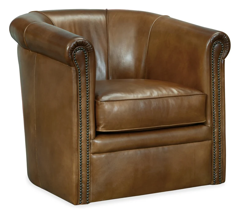 Hooker Furniture - Axton Swivel Leather Club Chair - CC388-SW-083 Medium Brown / 33.5" X 32" X 32"