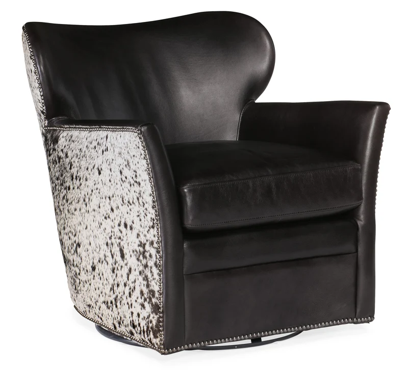 Hooker Furniture - Kato Leather Swivel Chair w/ Salt Pepper HOH - CC469-SW-097 Dark Brown / 32.5" X 29" X 31.5"