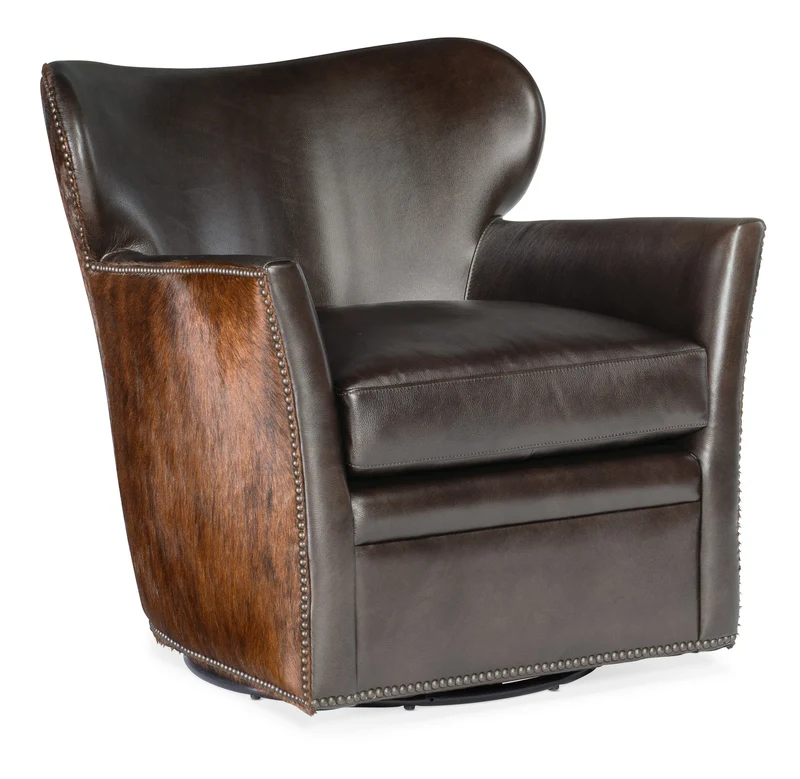 Hooker Furniture - Kato Leather Swivel Chair w/ Dark HOH - CC469-SW-089 Dark Brown / 32.5" X 29" X 31.5"