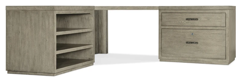 Hooker Furniture - Linville Falls Corner Desk with Lateral File and Open Desk Cabinet - 6150-10936-85 Medium Wood / 85" X 85" X 30"