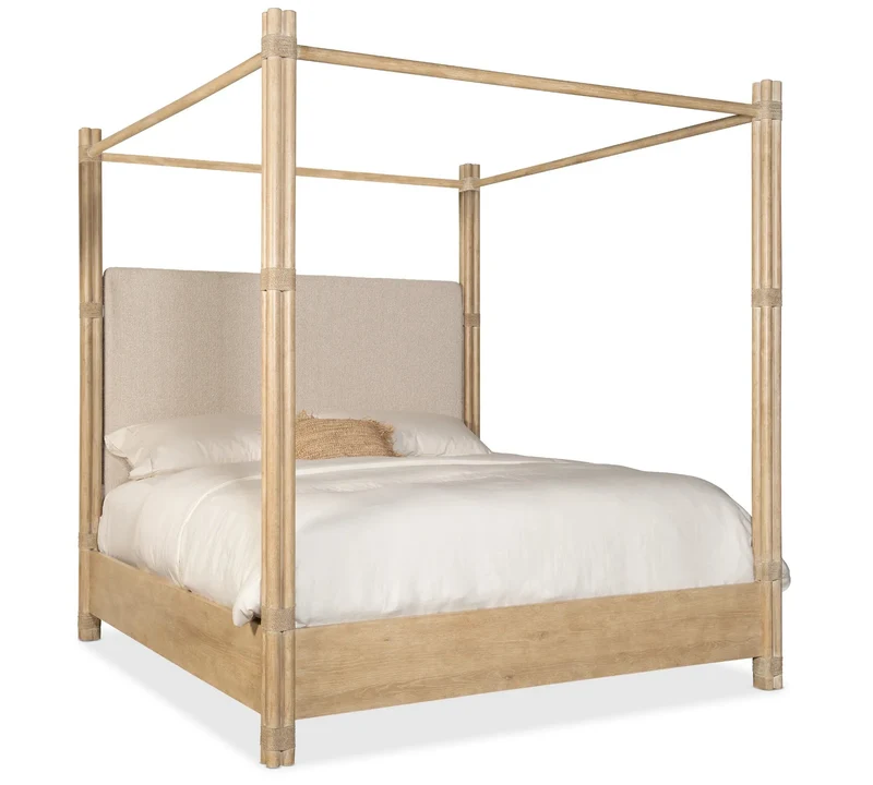 Hooker Furniture - Retreat Pole Rattan King Upholstered Poster Bed w/Canopy - 6950-90466-80 Beige / King