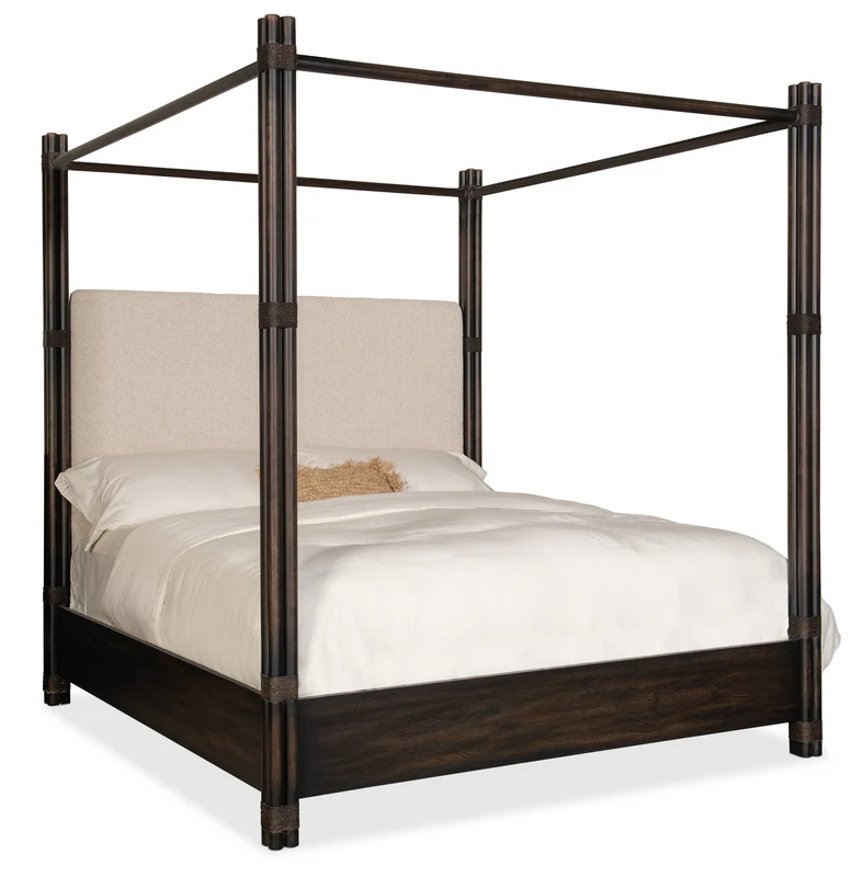 Hooker Furniture - Retreat Pole Rattan Cal King Upholstered Poster Bed w/Canopy - 6950-90460-99 Beige / California King