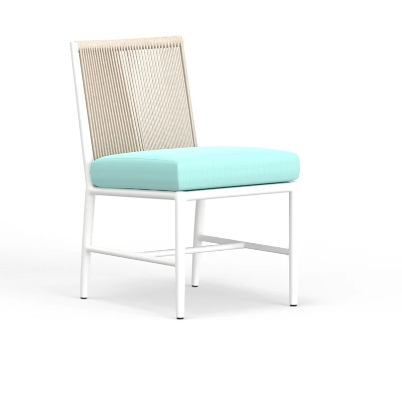 Sunset West - Sabbia Armless Dining Chair w/ Sunbrella Fabric - White Finish - SW4901-1A Dupione Celeste / 25.5" X 19.75" X 32"