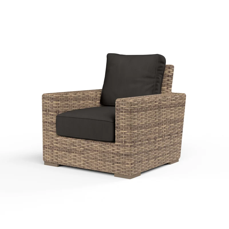 Sunset West - Havana Club Chair - Sunbrella Fabric w/ Welt - Tobacco Finish - SW1701-21 Spectrum Carbon / 36" X 35.25" X 32.75"