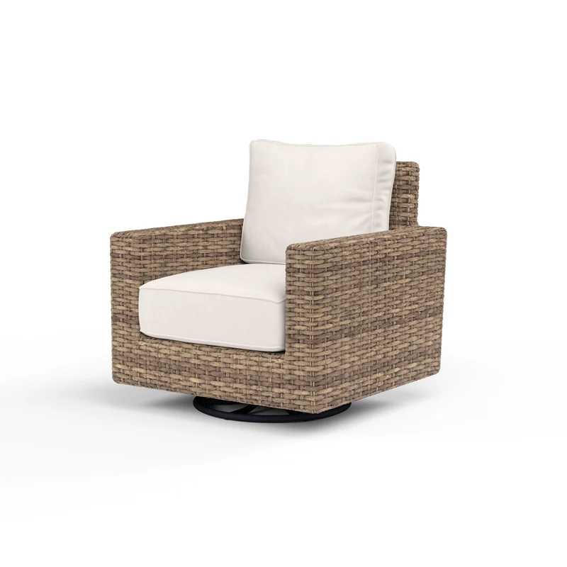 Sunset West - Havana Swivel Club Rocker - Sunbrella Fabric w/ Welt - Tobacco Finish - SW1701-21SR Canvas Natural / 36" X 35.25" X 32.75"