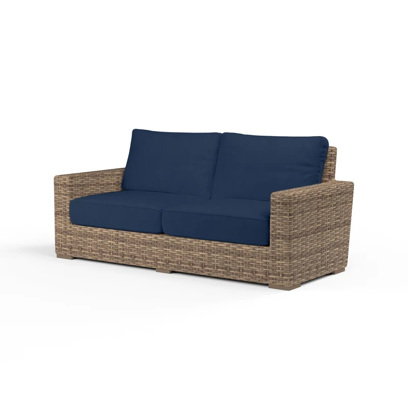 Sunset West - Havana Loveseat w/ Sunbrella Fabric - Tobacco Finish - SW1701-22 Spectrum Indigo / 36" x 75.75" x 32.75"