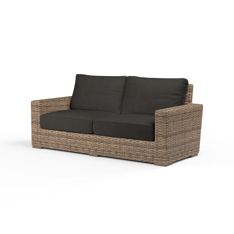 Sunset West - Havana Loveseat w/ Sunbrella Fabric - Tobacco Finish - SW1701-22 Spectrum Carbon / 36" x 75.75" x 32.75"