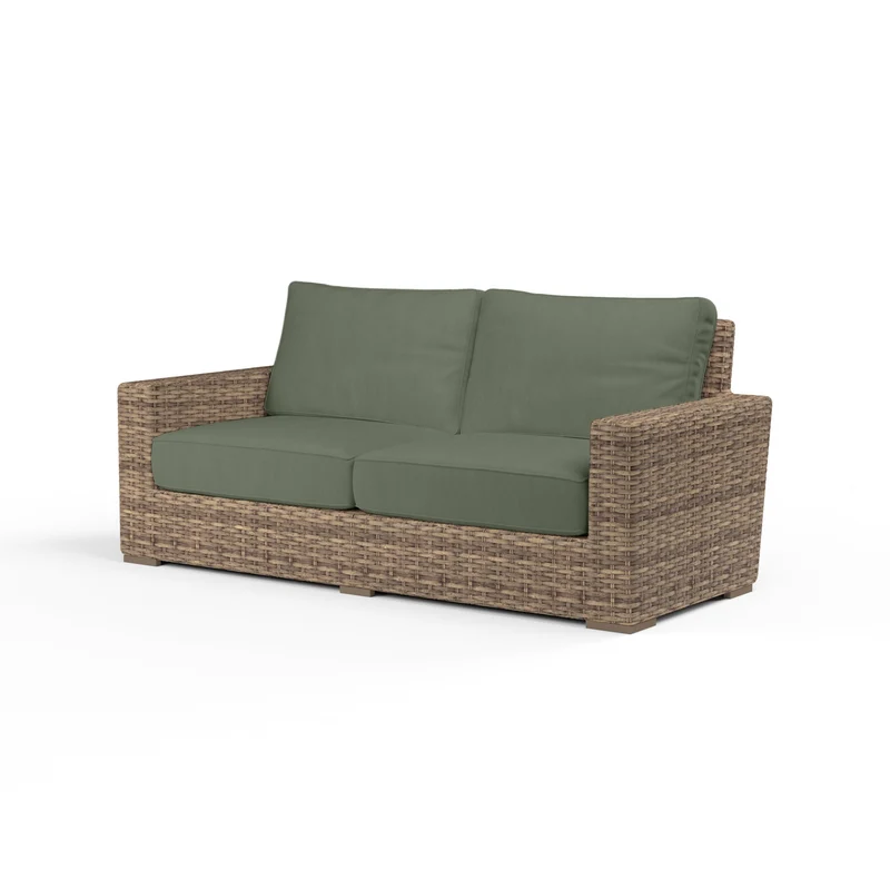 Sunset West - Havana Loveseat w/ Sunbrella Fabric - Tobacco Finish - SW1701-22 Cast Sage / 36" x 75.75" x 32.75"