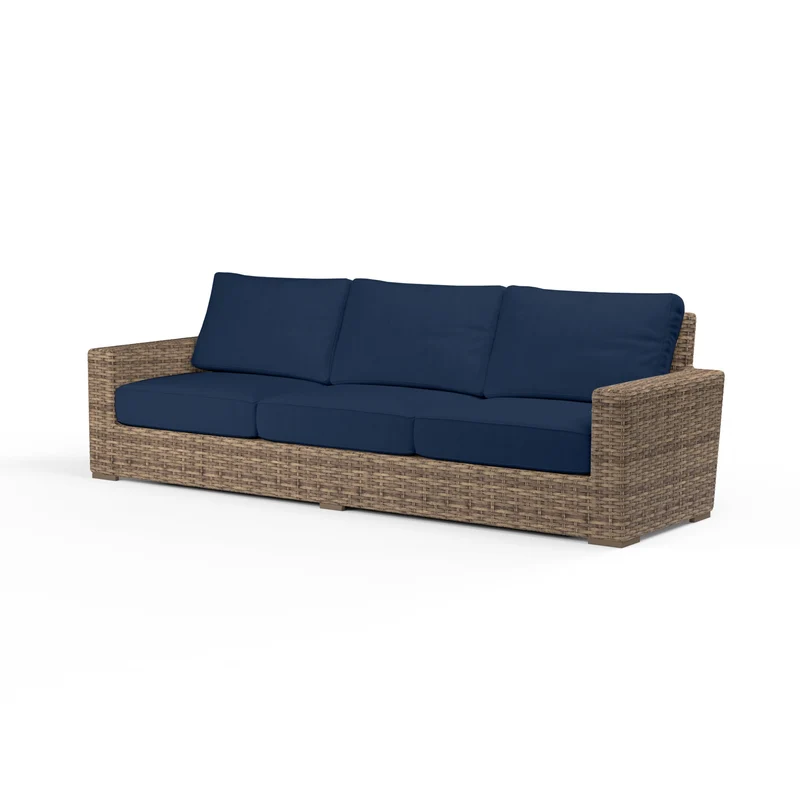 Sunset West - Havana Sofa w/ Sunbrella Fabric - Tobacco Finish - SW1701-23 Spectrum Indigo / 36" X 107" X 32.75"