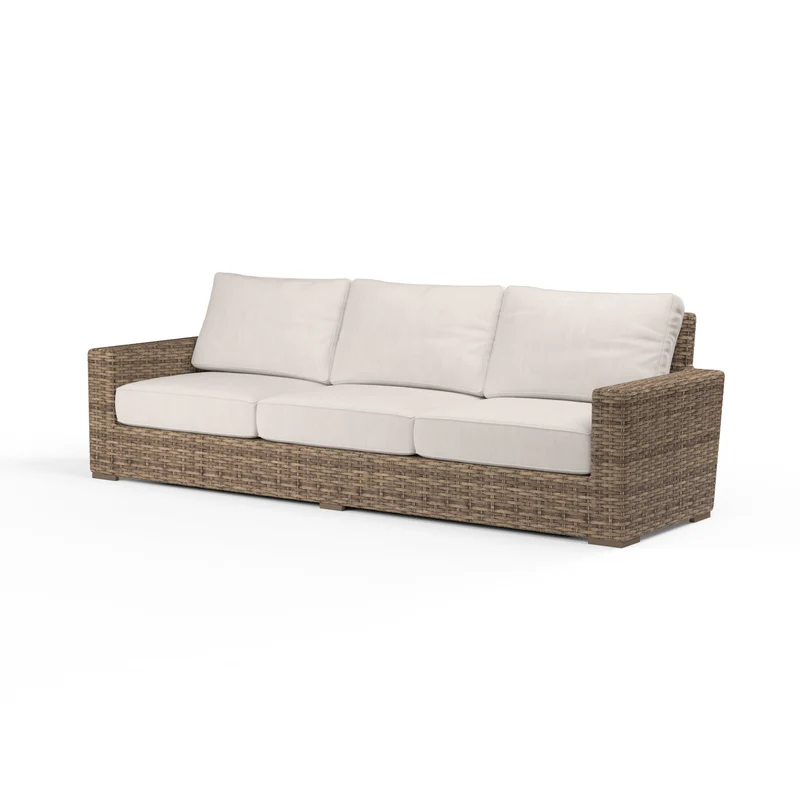 Sunset West - Havana Sofa w/ Sunbrella Fabric - Tobacco Finish - SW1701-23 Canvas Natural / 36" X 107" X 32.75"