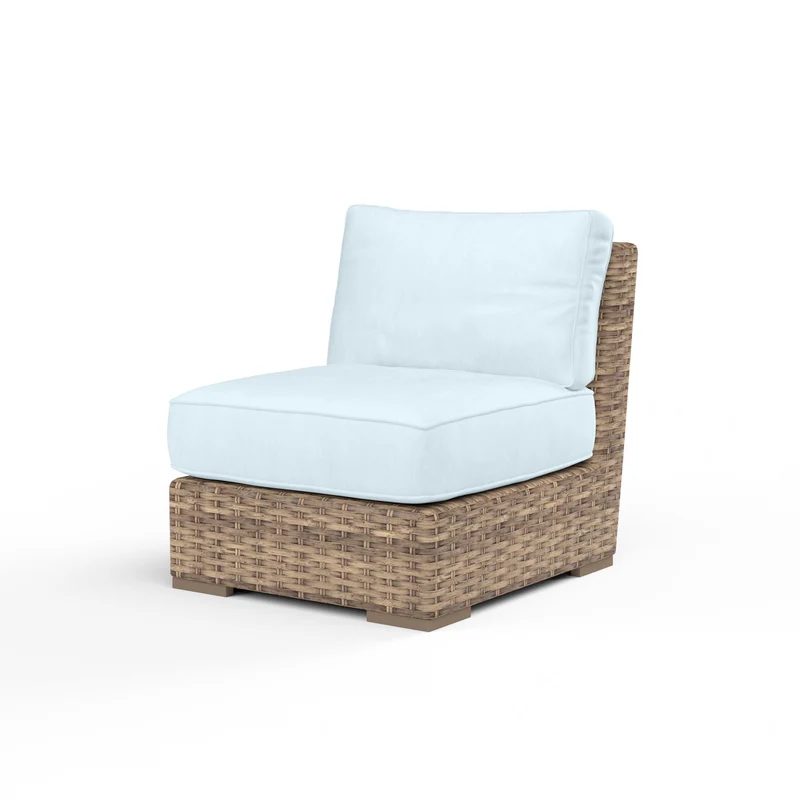Sunset West - Havana Armless Club - Sunbrella Fabric w/ Welt - Tobacco Finish - SW1701-AC Canvas Skyline / 36.6" X 31.9" X 33"