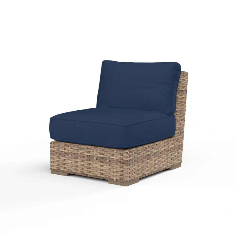 Sunset West - Havana Armless Club - Sunbrella Fabric w/ Welt - Tobacco Finish - SW1701-AC Spectrum Indigo / 36.6" X 31.9" X 33"