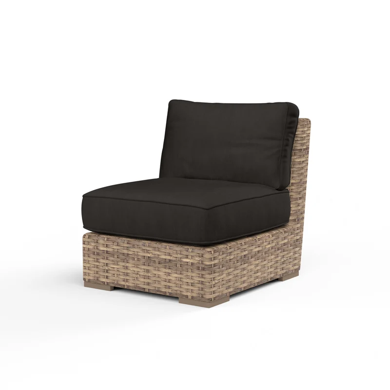 Sunset West - Havana Armless Club - Sunbrella Fabric w/ Welt - Tobacco Finish - SW1701-AC Spectrum Carbon / 36.6" X 31.9" X 33"