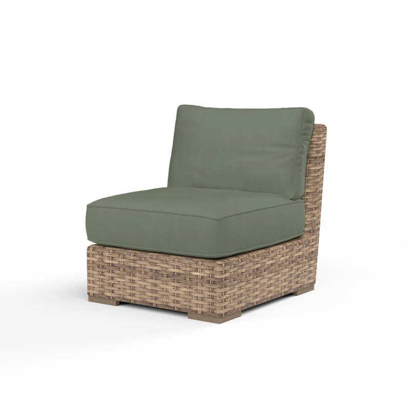 Sunset West - Havana Armless Club - Sunbrella Fabric w/ Welt - Tobacco Finish - SW1701-AC Cast Sage / 36.6" X 31.9" X 33"