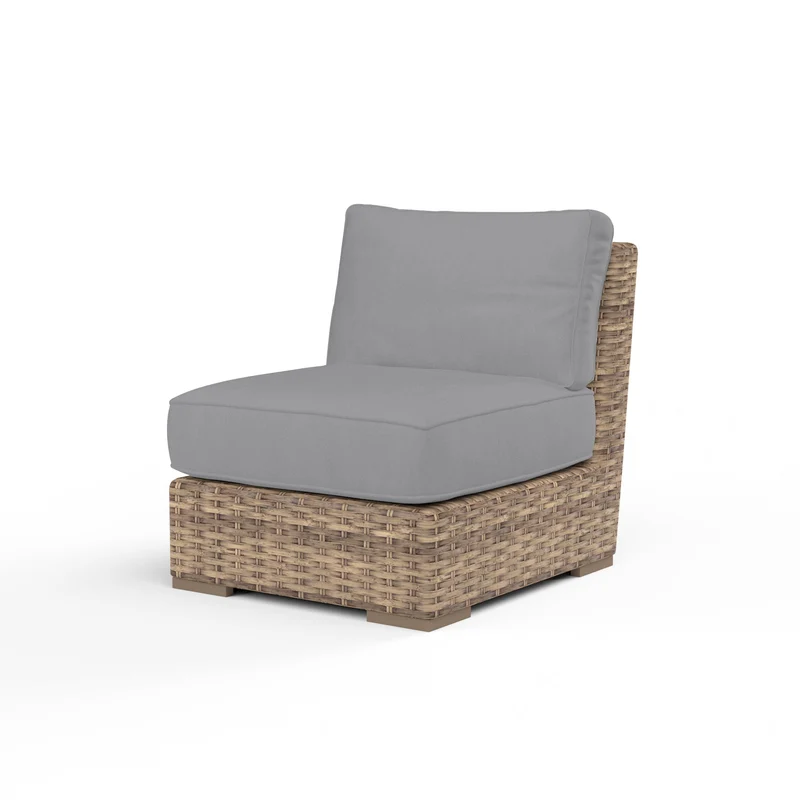 Sunset West - Havana Armless Club - Sunbrella Fabric w/ Welt - Tobacco Finish - SW1701-AC Canvas Granite / 36.6" X 31.9" X 33"