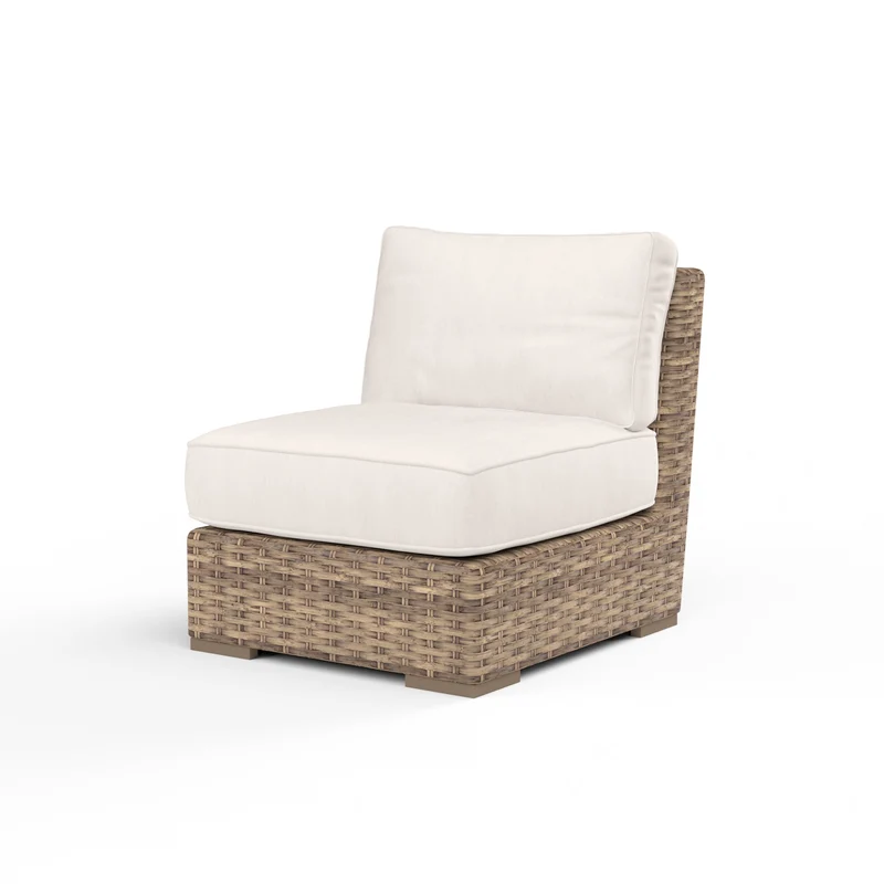 Sunset West - Havana Armless Club - Sunbrella Fabric w/ Welt - Tobacco Finish - SW1701-AC Canvas Natural / 36.6" X 31.9" X 33"