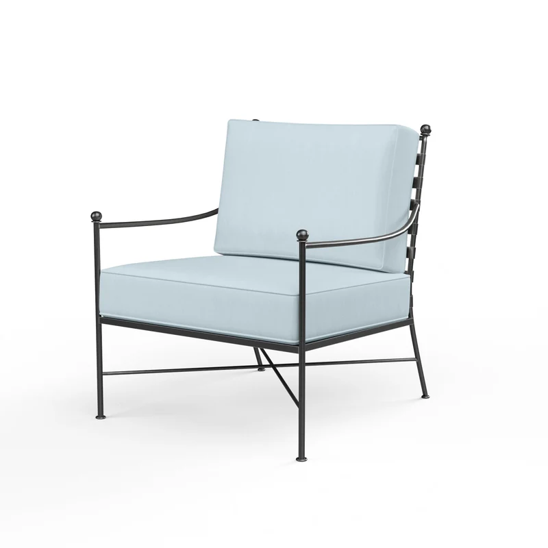 Sunset West - Provence Club Chair - Sunbrella Fabric w/ Welt - Pewter Finish - SW3201-21 Canvas Skyline / 36.06" X 27.76" X 36.22"