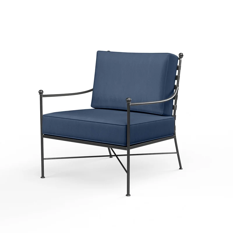 Sunset West - Provence Club Chair - Sunbrella Fabric w/ Welt - Pewter Finish - SW3201-21 Spectrum Indigo / 36.06" X 27.76" X 36.22"