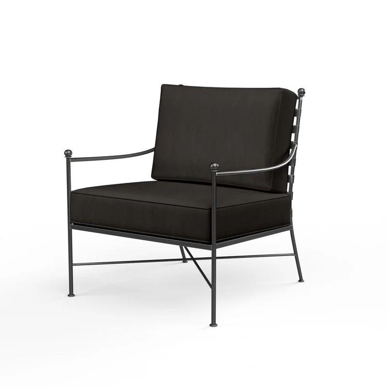 Sunset West - Provence Club Chair - Sunbrella Fabric w/ Welt - Pewter Finish - SW3201-21 Spectrum Carbon / 36.06" X 27.76" X 36.22"