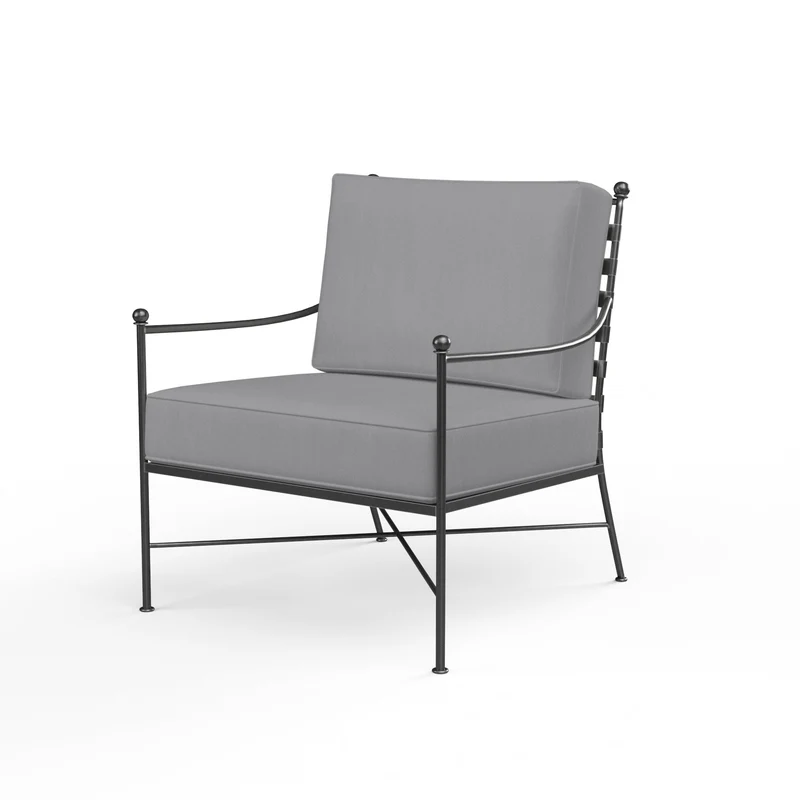 Sunset West - Provence Club Chair - Sunbrella Fabric w/ Welt - Pewter Finish - SW3201-21 Canvas Granite / 36.06" X 27.76" X 36.22"