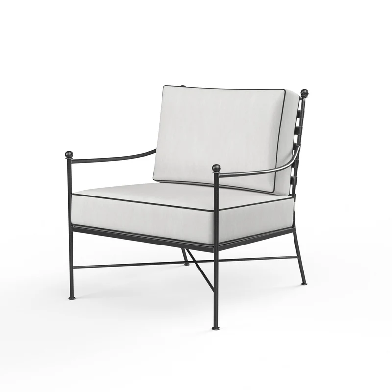 Sunset West - Provence Club Chair - Sunbrella Fabric w/ Welt - Pewter Finish - SW3201-21 Canvas Natural / 36.06" X 27.76" X 36.22"