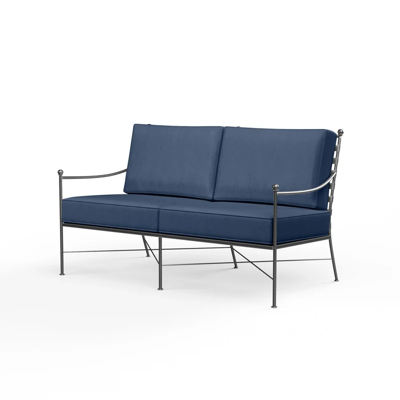 Sunset West - Provence Loveseat w/ Sunbrella Fabric - Pewter Finish - SW3201-22 Spectrum Indigo / 36.06" X 51.77" X 36.22"