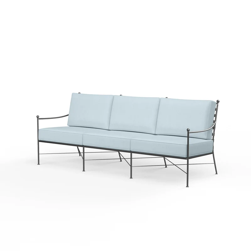 Sunset West - Provence Sofa w/ Sunbrella Fabric - Pewter Finish - SW3201-23 Canvas Skyline / 36.06" X 76.14" X 36.22"