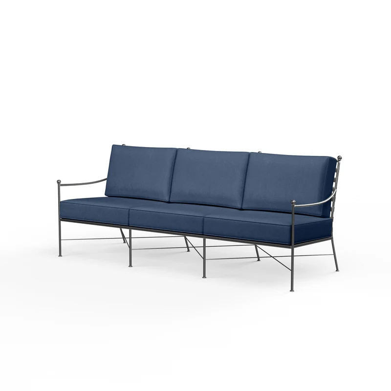 Sunset West - Provence Sofa w/ Sunbrella Fabric - Pewter Finish - SW3201-23 Spectrum Indigo / 36.06" X 76.14" X 36.22"