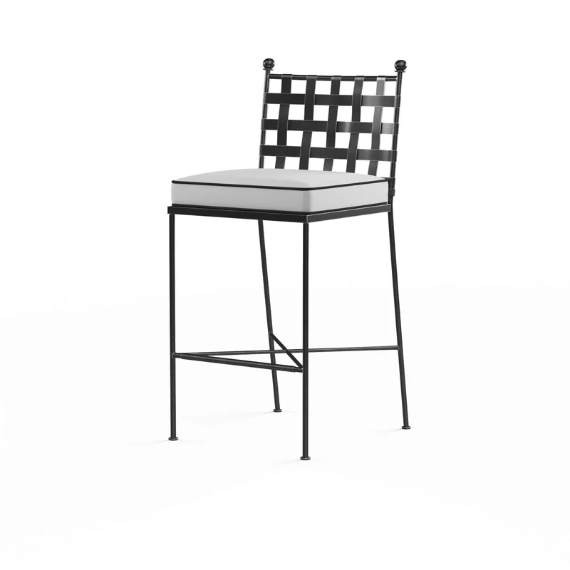 Sunset West - Provence Barstool - Sunbrella Grade A Farbic w/ Self Welt - Pewter Finish - SW3201-7B Contrast Spectrum / 22.3" X 20.4" X 44"
