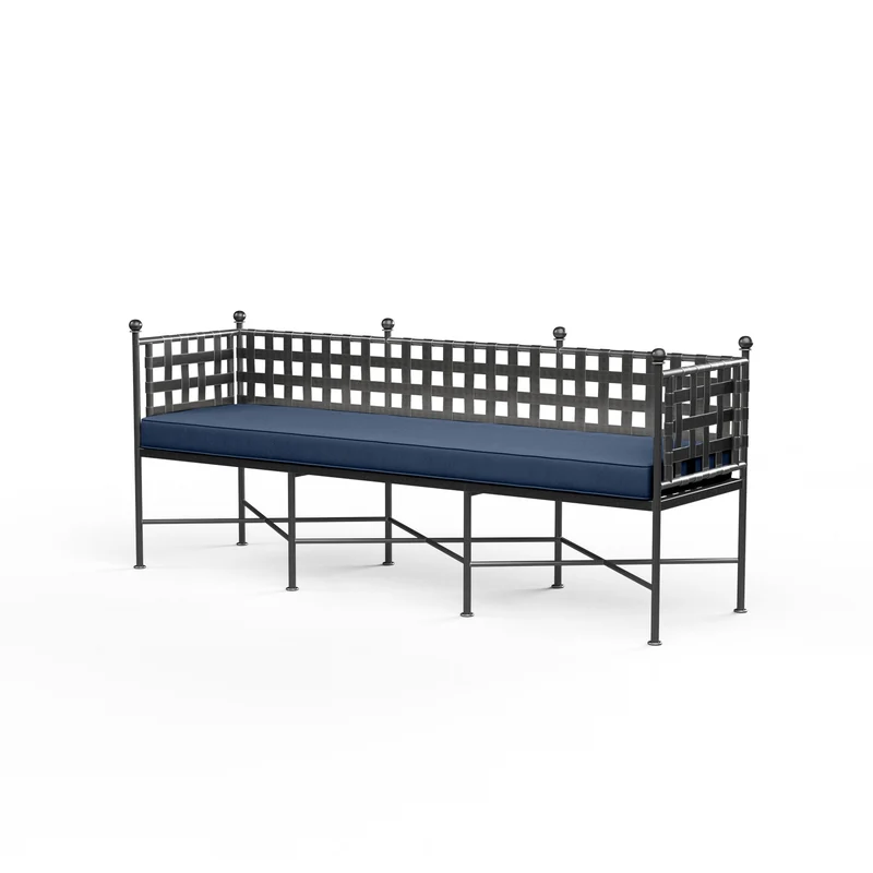 Sunset West - Provence Garden Bench - Sunbrella Grade A Fabric w/ Self Welt - Pewter Finish - SW3201-BNCH Spectrum Indigo / 19.4" X 72.1" X 28.9