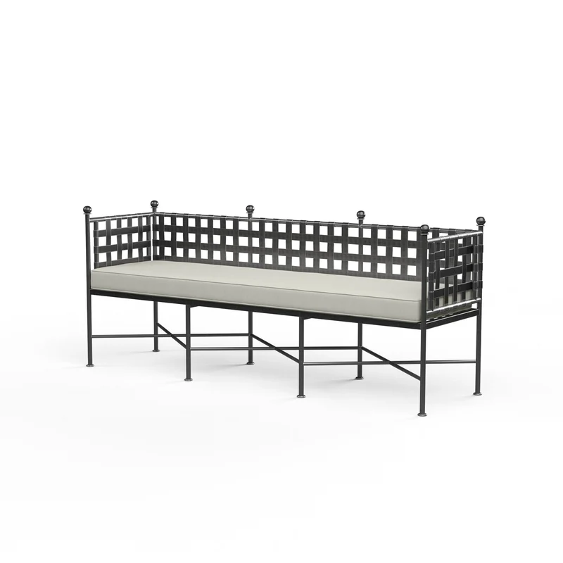 Sunset West - Provence Garden Bench - Sunbrella Grade A Fabric w/ Self Welt - Pewter Finish - SW3201-BNCH Canvas Granite / 19.4" X 72.1" X 28.9