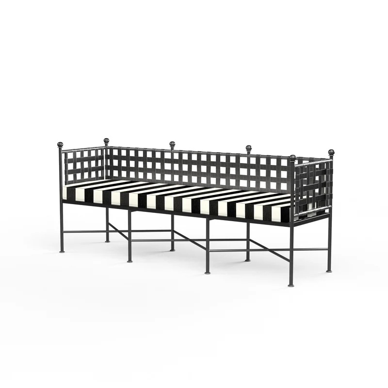 Sunset West - Provence Garden Bench - Sunbrella Grade A Fabric w/ Self Welt - Pewter Finish - SW3201-BNCH Cabana Classic / 19.4" X 72.1" X 28.9