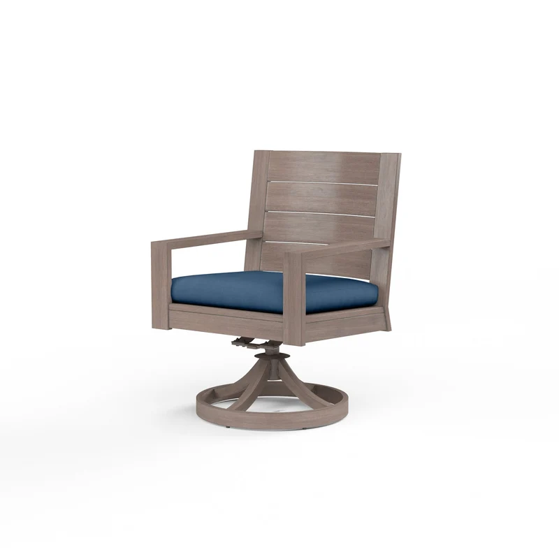 Sunset West - Laguna Swivel Dining Chair - Sunbrella Fabric No Welt - Driftwood Finish - SW3501-11 Spectrum Indigo / 25.59" X 25.39" X 36.42"