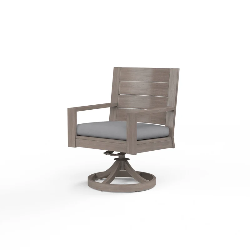 Sunset West - Laguna Swivel Dining Chair - Sunbrella Fabric No Welt - Driftwood Finish - SW3501-11 Canvas Granite / 25.59" X 25.39" X 36.42"