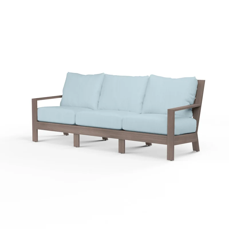 Sunset West - Laguna Sofa w/ Sunbrella Fabric - Driftwood Finish - SW3501-23 Canvas Skyline / 35.63" X 81.3" X 35.63"