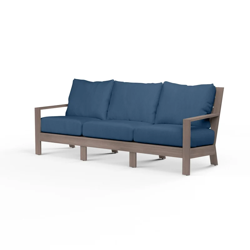 Sunset West - Laguna Sofa w/ Sunbrella Fabric - Driftwood Finish - SW3501-23 Spectrum Indigo / 35.63" X 81.3" X 35.63"