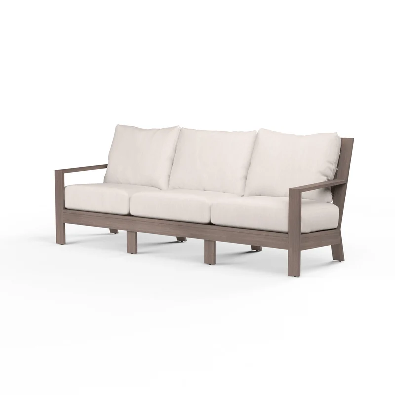 Sunset West - Laguna Sofa w/ Sunbrella Fabric - Driftwood Finish - SW3501-23 Canvas Natural / 35.63" X 81.3" X 35.63"
