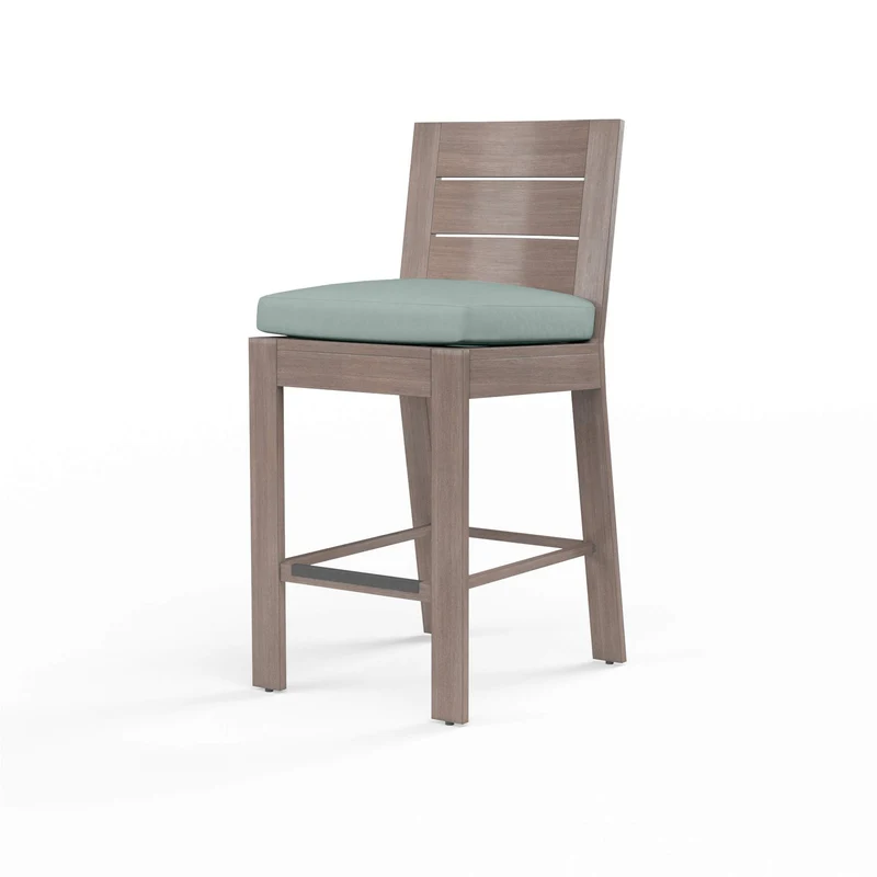Sunset West - Laguna Barstool - Sunbrella Grade A Farbic No Welt - Driftwood Finish - SW3501-7B Cast Mist / 23" X 20.2" X 44.2"