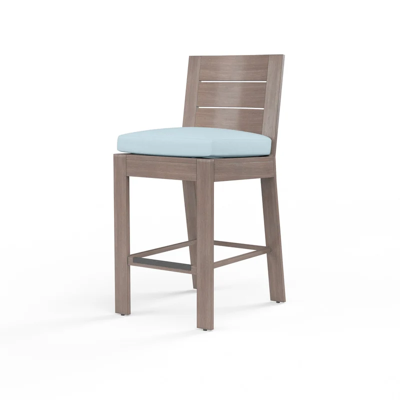 Sunset West - Laguna Counter Stool w/ Sunbrella Fabric - Driftwood Finish - SW3501-7C Canvas Skyline / 23.03" X 20.28" X 40.35"