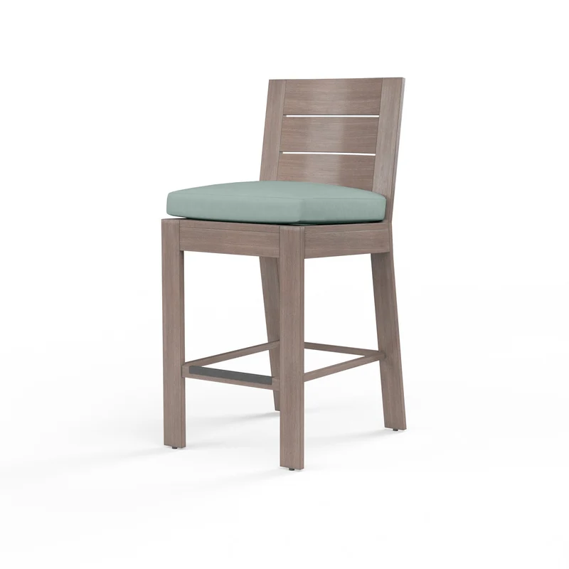 Sunset West - Laguna Counter Stool w/ Sunbrella Fabric - Driftwood Finish - SW3501-7C Cast Mist / 23.03" X 20.28" X 40.35"