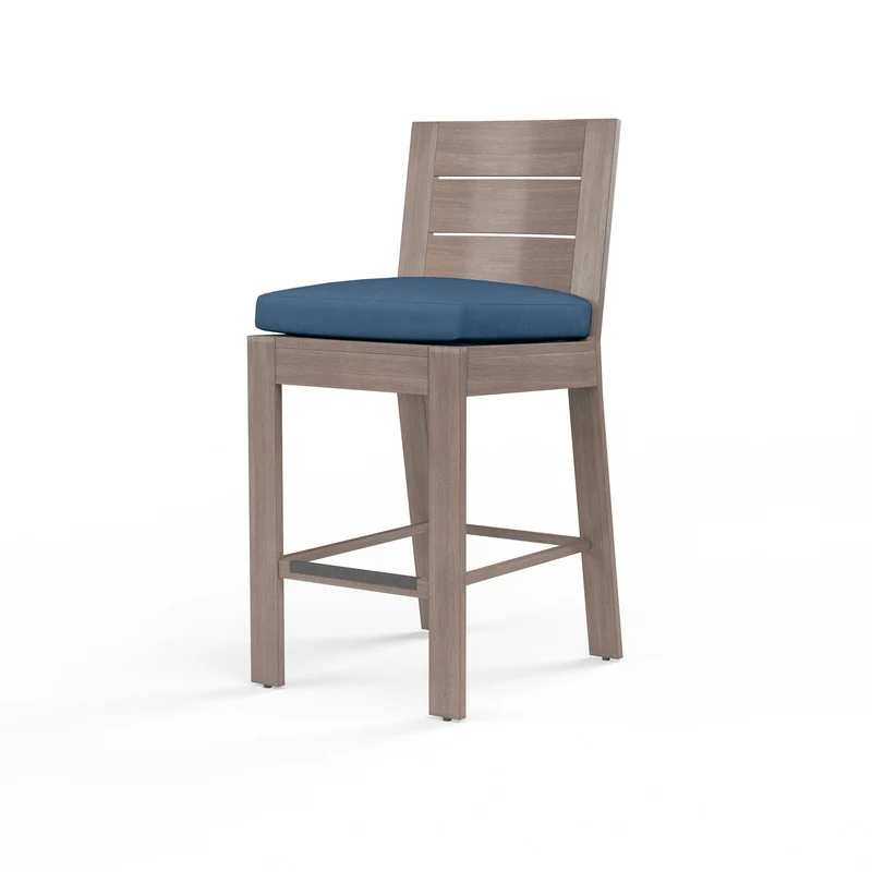 Sunset West - Laguna Counter Stool w/ Sunbrella Fabric - Driftwood Finish - SW3501-7C Spectrum Indigo / 23.03" X 20.28" X 40.35"