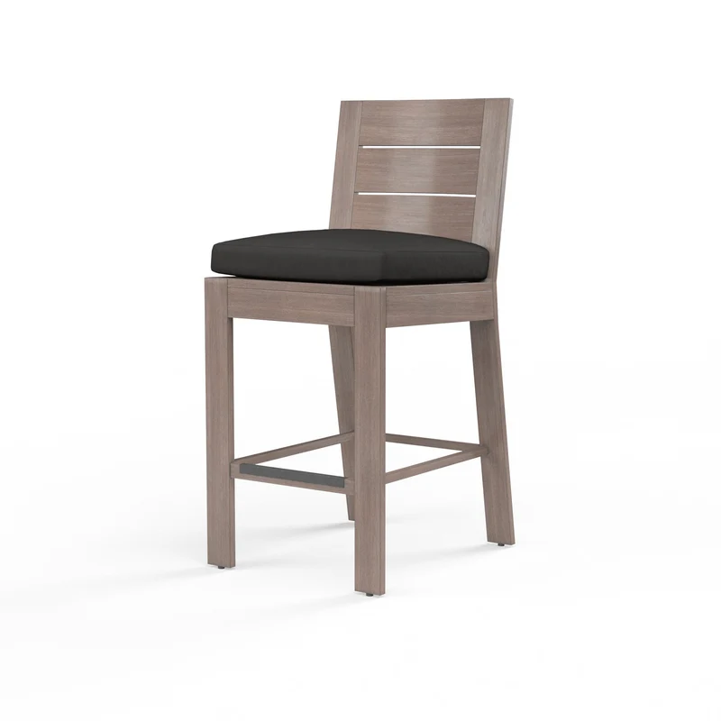 Sunset West - Laguna Counter Stool w/ Sunbrella Fabric - Driftwood Finish - SW3501-7C Spectrum Carbon / 23.03" X 20.28" X 40.35"