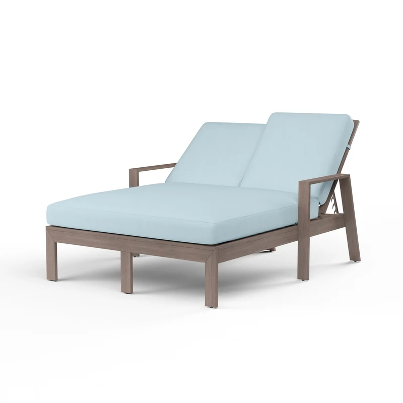 Sunset West - Laguna Double Chaise Lounge - Driftwood Finish - SW3501-99 Canvas Skyline / 77.01" X 56.1" X 39.37"